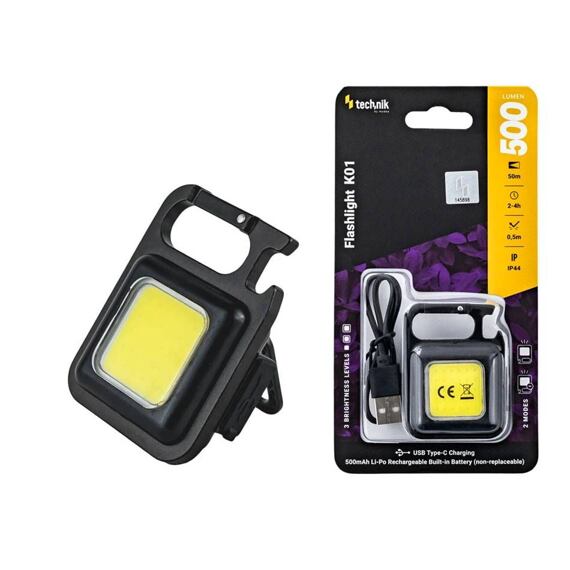 Technik Flashlight K01 mini nabíjacie svietidlo 500lm, LED COB s otváračom