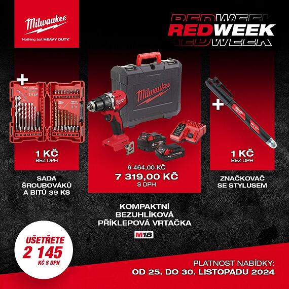 MILWAUKEE RED Week súprava 1 - BLPDRC-422C + značkovač + sada bitov