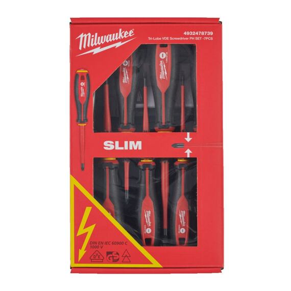 MILWAUKEE 4932478739 súprava skrutkovačov elektro VDE1000V SLIM PL + PH + skúšačka