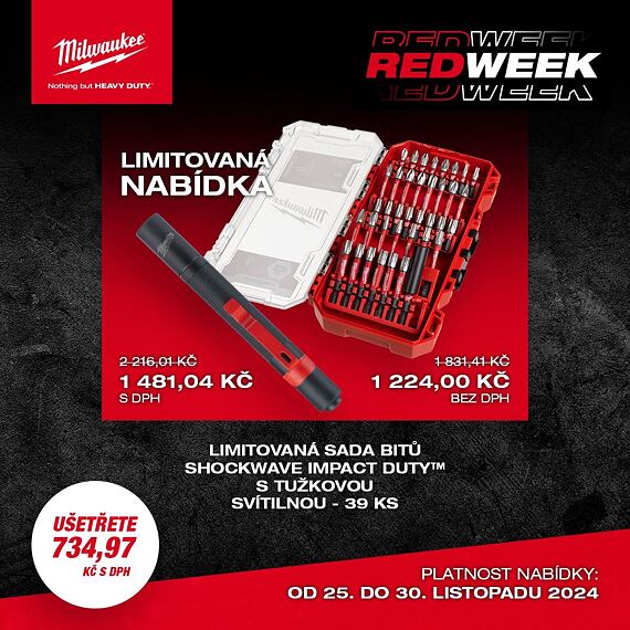 MILWAUKEE RED Week sada 5 - lampa + súprava bitov