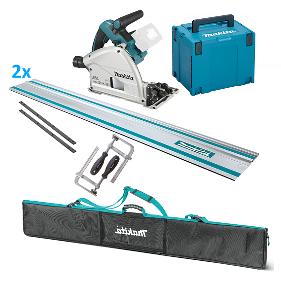 MAKITA DSP600ZJ SET2 aku ponorná pila 2*18V, 165mm + 2*vodící lišta, svěrky, spojky, obal